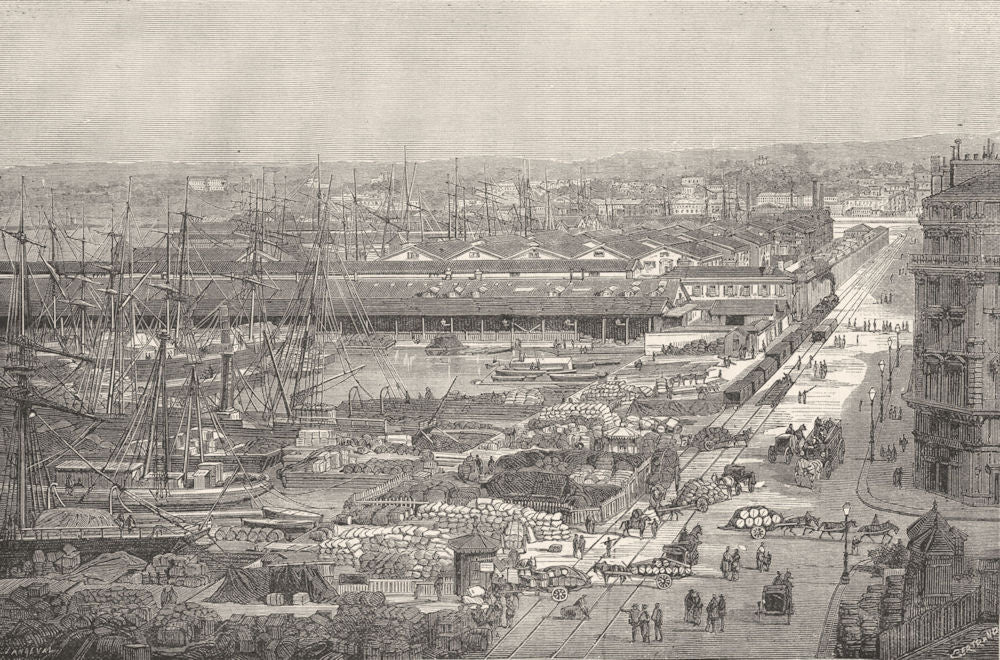 BOUCHES-DU-RHÔNE. Marseille. Les Docks et Entrepots 1880 old antique print